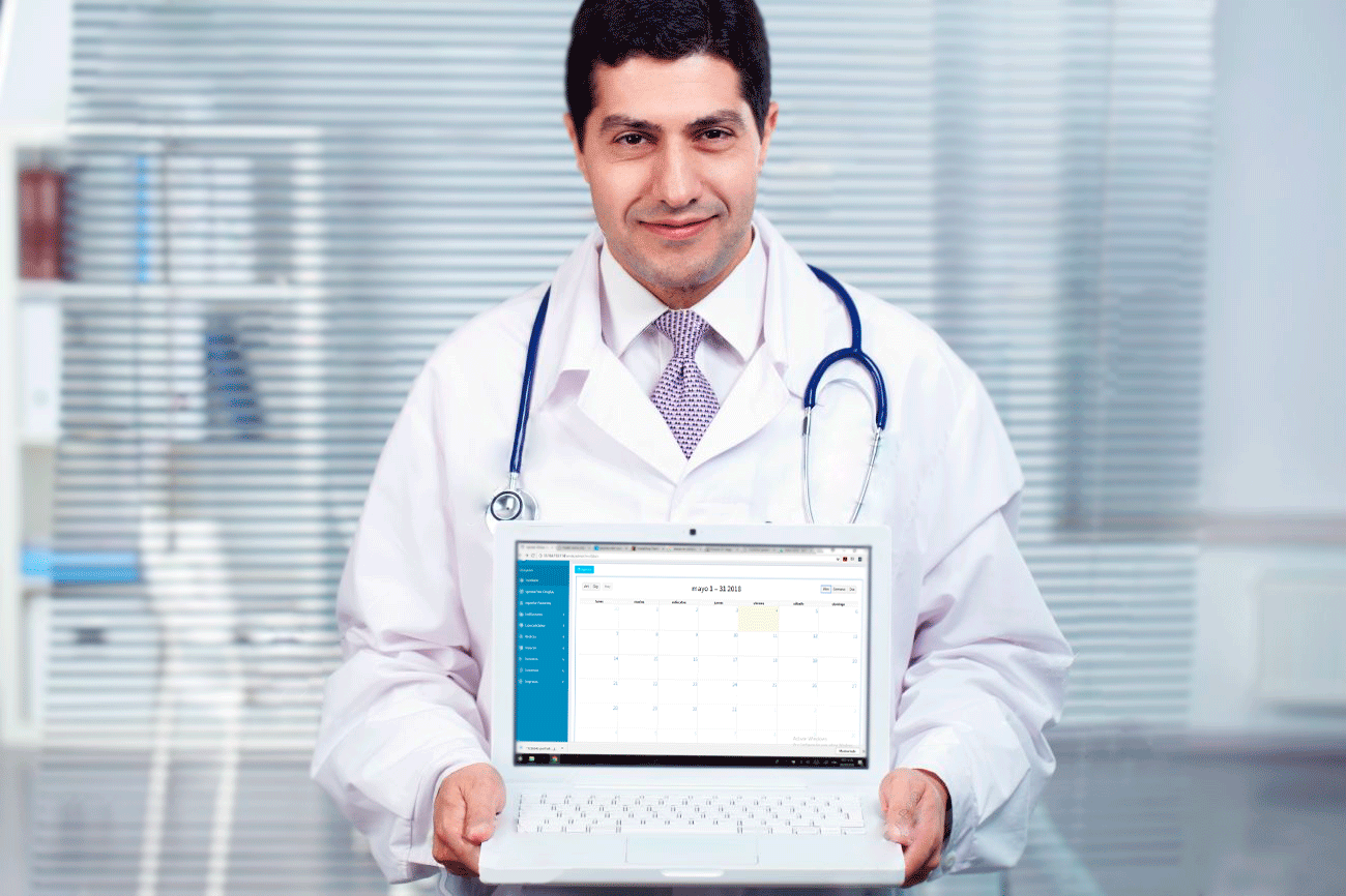11236342-portrait-of-happy-doctor-with-open-laptop-looking-at-camera