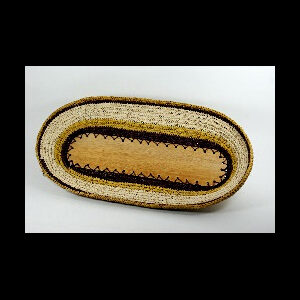 Canasta ovalada con base de madera natural marrón y amarillo