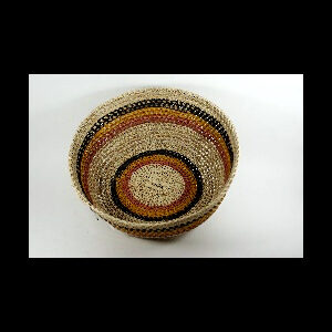 Canasta circular natural rojo gris oscuro y amarillo