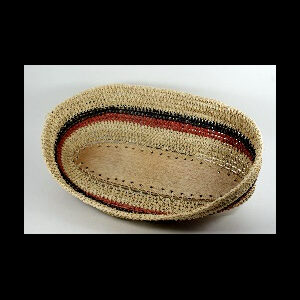 Canasta ovalada con base de madera natural línea gruesa marrón claro