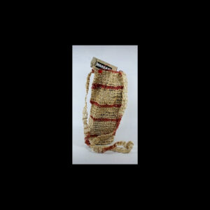 Porta botellas Waorani tejido con tirante y líneas rojas