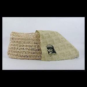 Cosmetiquera tejido natural y diseño estampado rostro Waorani